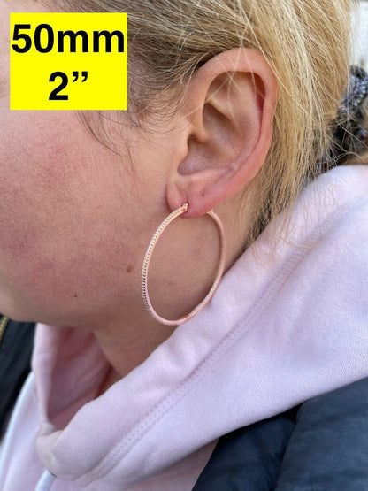 Everyday Classic Endless Inside Out Hoop Earrings - 14k Rose Gold Vermeil 925 Silver - CZ Stones - 18-50mm