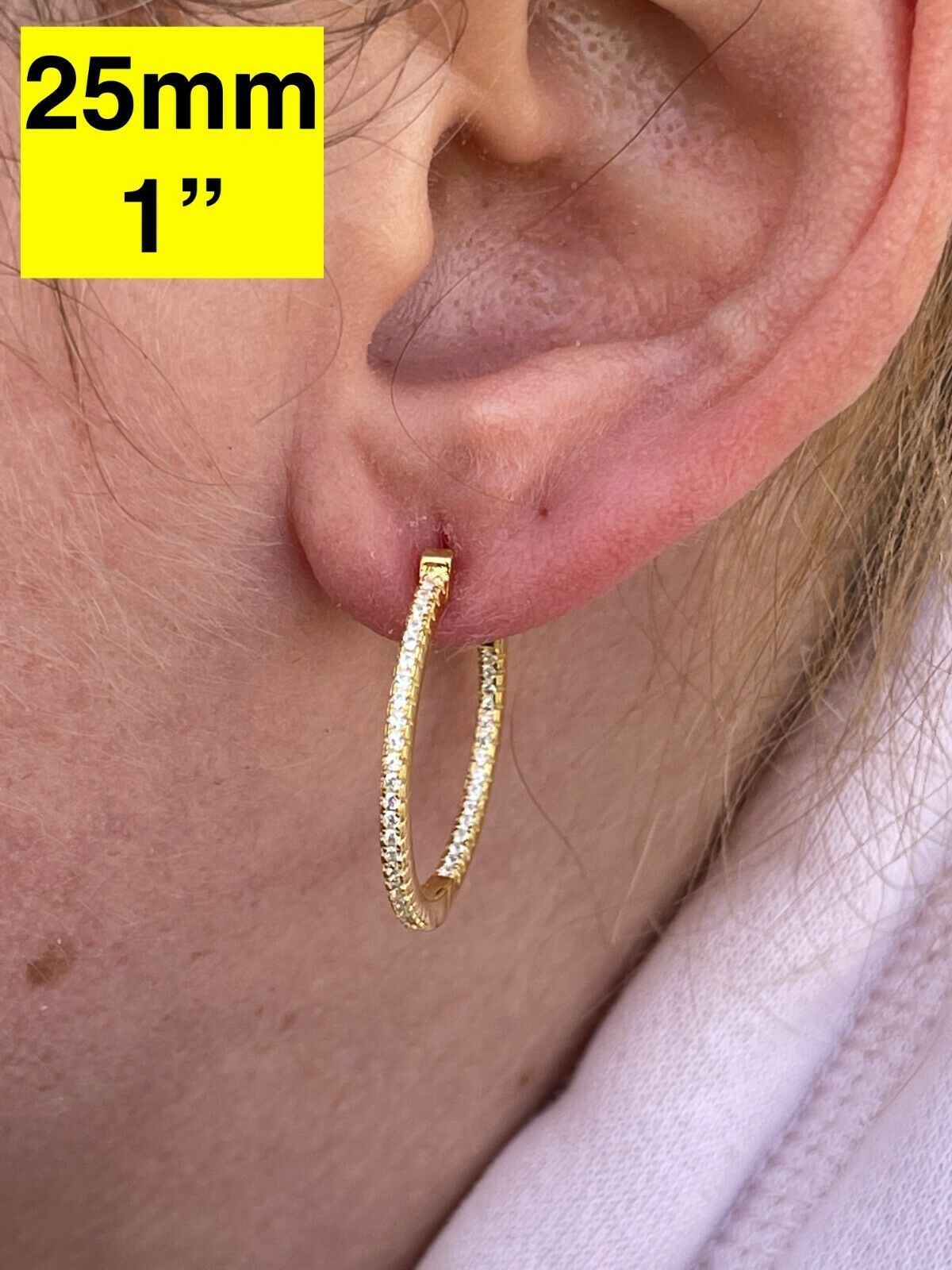 Everyday Classic Endless Inside Out Hoop Earrings - 14k Gold Vermeil 925 Silver - CZ Stones - 18-50mm