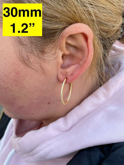 Everyday Classic Endless Inside Out Hoop Earrings - 14k Gold Vermeil 925 Silver - CZ Stones - 18-50mm