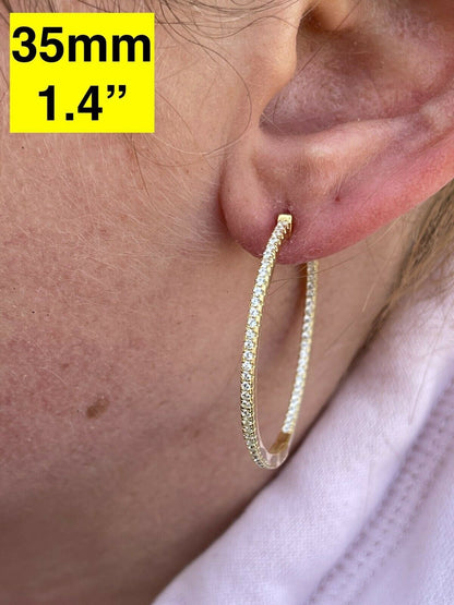 Everyday Classic Endless Inside Out Hoop Earrings - 14k Gold Vermeil 925 Silver - CZ Stones - 18-50mm