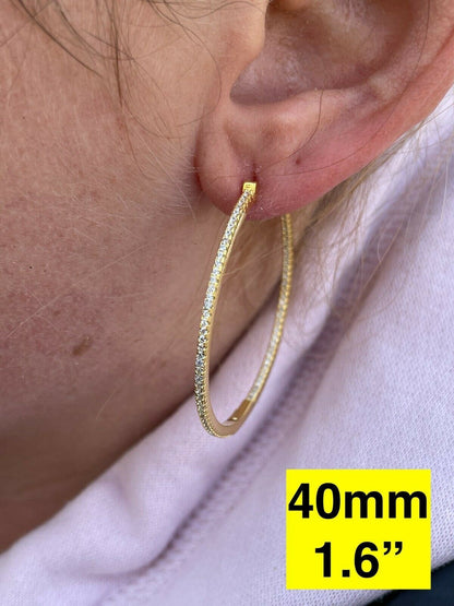 Everyday Classic Endless Inside Out Hoop Earrings - 14k Gold Vermeil 925 Silver - CZ Stones - 18-50mm