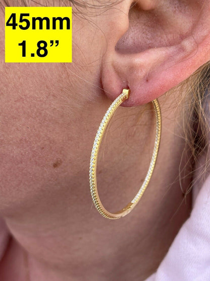 Everyday Classic Endless Inside Out Hoop Earrings - 14k Gold Vermeil 925 Silver - CZ Stones - 18-50mm