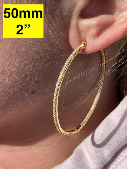 Everyday Classic Endless Inside Out Hoop Earrings - 14k Gold Vermeil 925 Silver - CZ Stones - 18-50mm