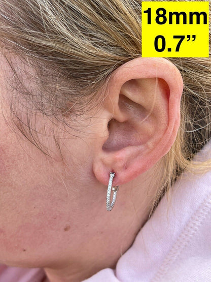 Everyday Classic Endless Inside Out Hoop Earrings - 925 Silver - CZ Stones - 18-50mm