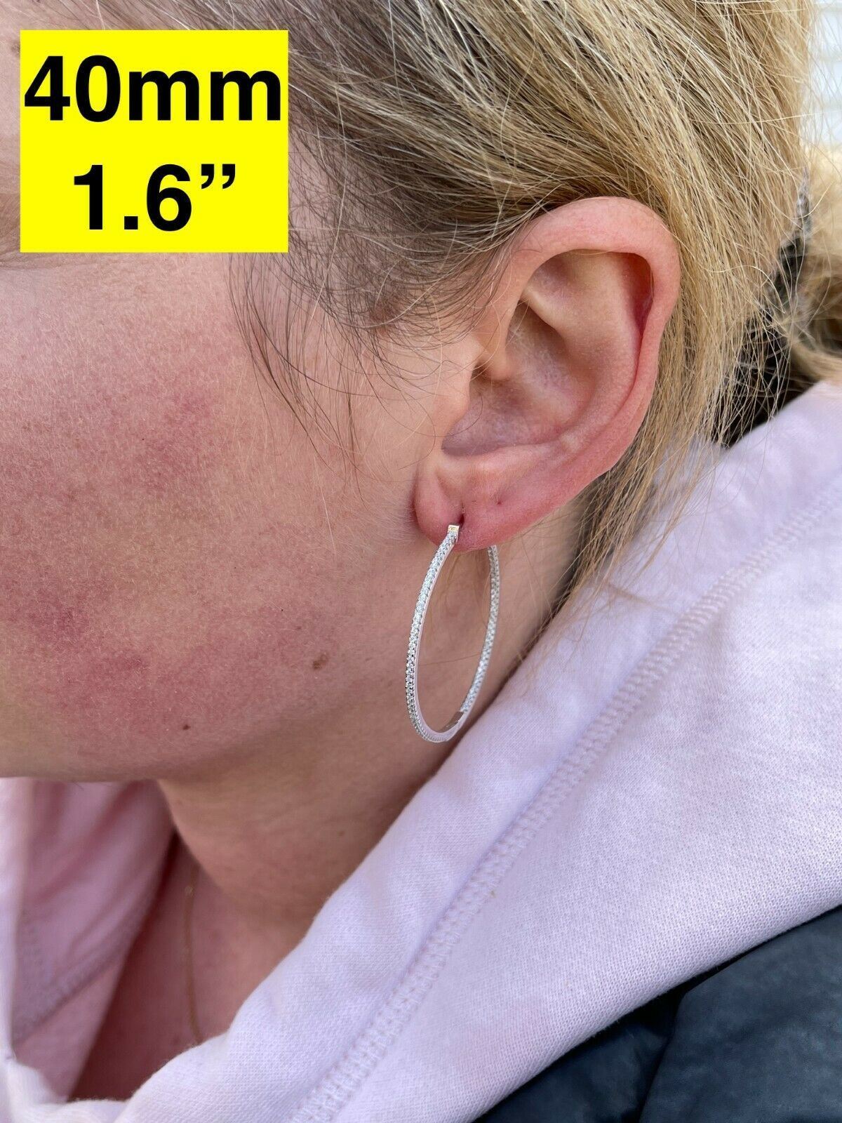 Everyday Classic Endless Inside Out Hoop Earrings - 925 Silver - CZ Stones - 18-50mm