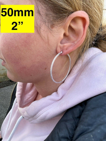 Everyday Classic Endless Inside Out Hoop Earrings - 925 Silver - CZ Stones - 18-50mm