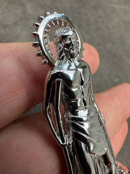 3D Real Solid 925 Silver Saint St Lazarus Necklace Pendant Plain San Lazaro