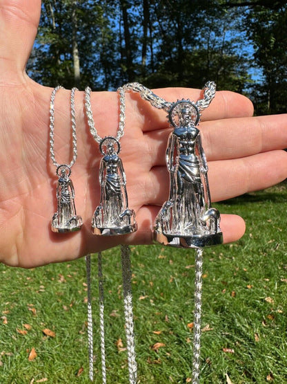 3D Real Solid 925 Silver Saint St Lazarus Necklace Pendant Plain San Lazaro