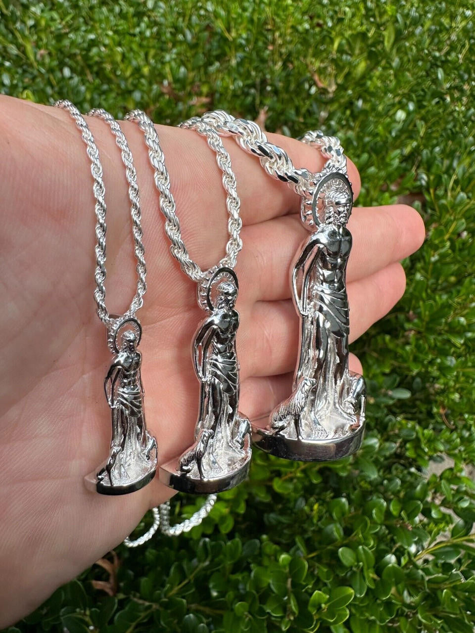 3D Real Solid 925 Silver Saint St Lazarus Necklace Pendant Plain San Lazaro