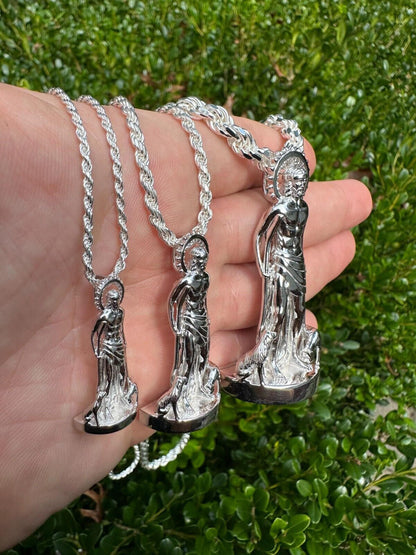 3D Real Solid 925 Silver Saint St Lazarus Necklace Pendant Plain San Lazaro