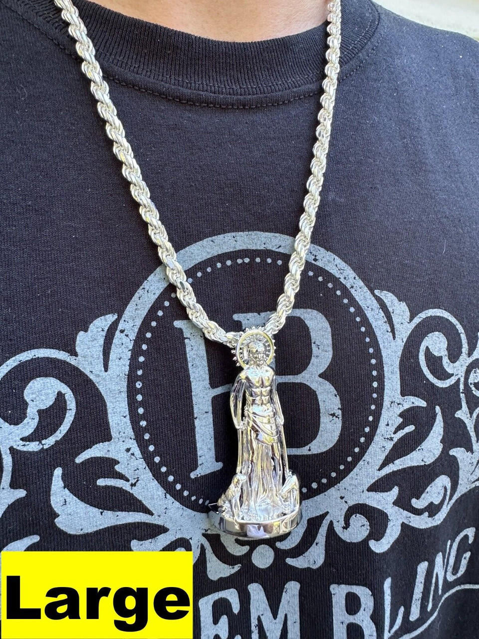 3D Real Solid 925 Silver Saint St Lazarus Necklace Pendant Plain San Lazaro