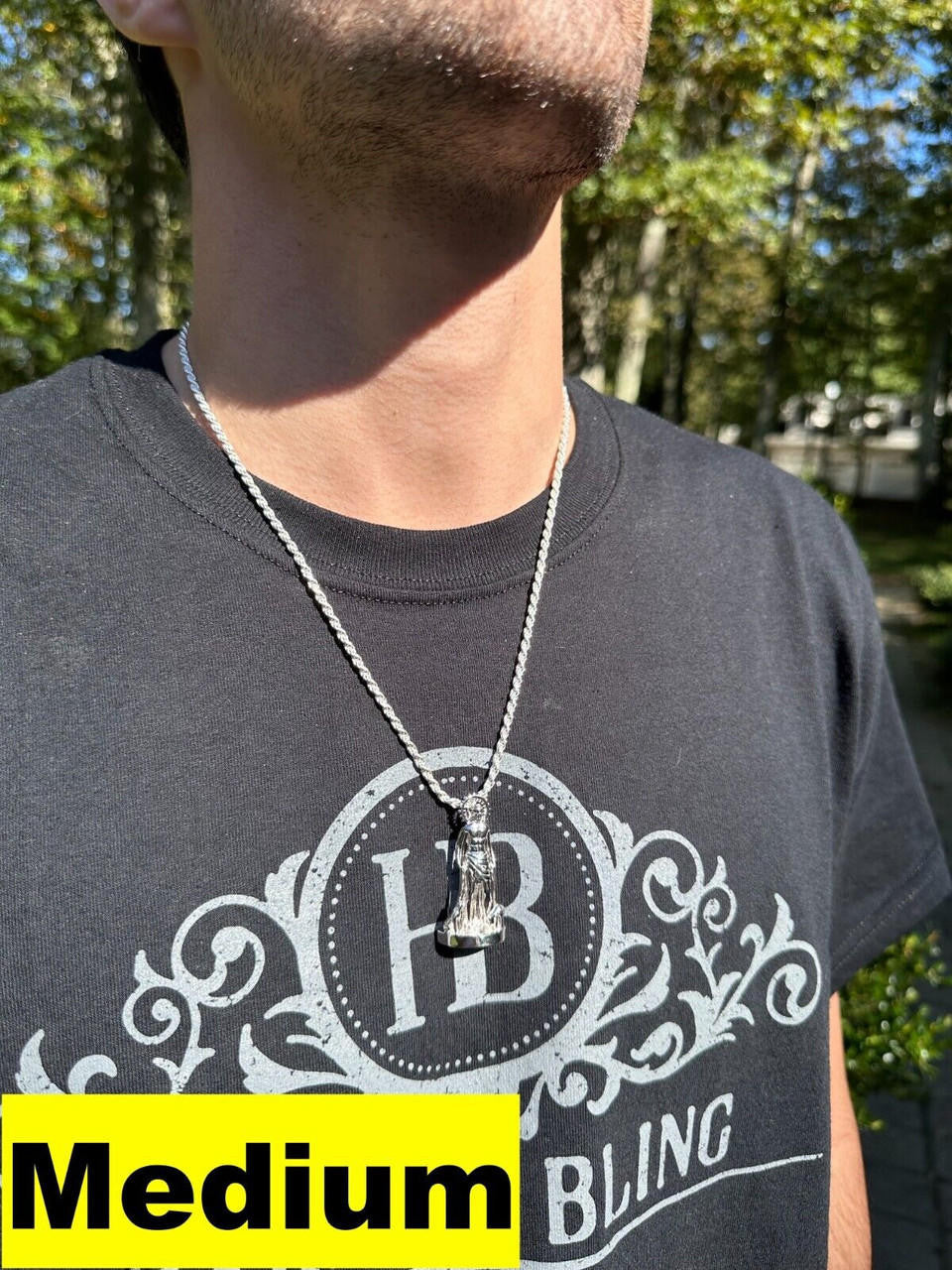 3D Real Solid 925 Silver Saint St Lazarus Necklace Pendant Plain San Lazaro