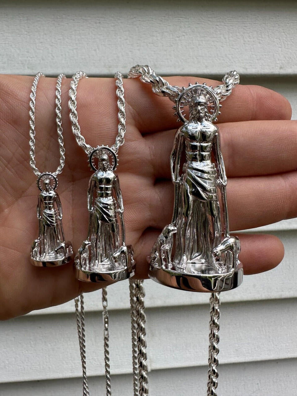 3D Real Solid 925 Silver Saint St Lazarus Necklace Pendant Plain San Lazaro