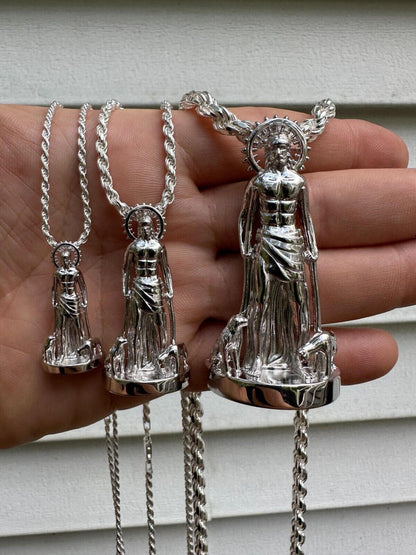 3D Real Solid 925 Silver Saint St Lazarus Necklace Pendant Plain San Lazaro