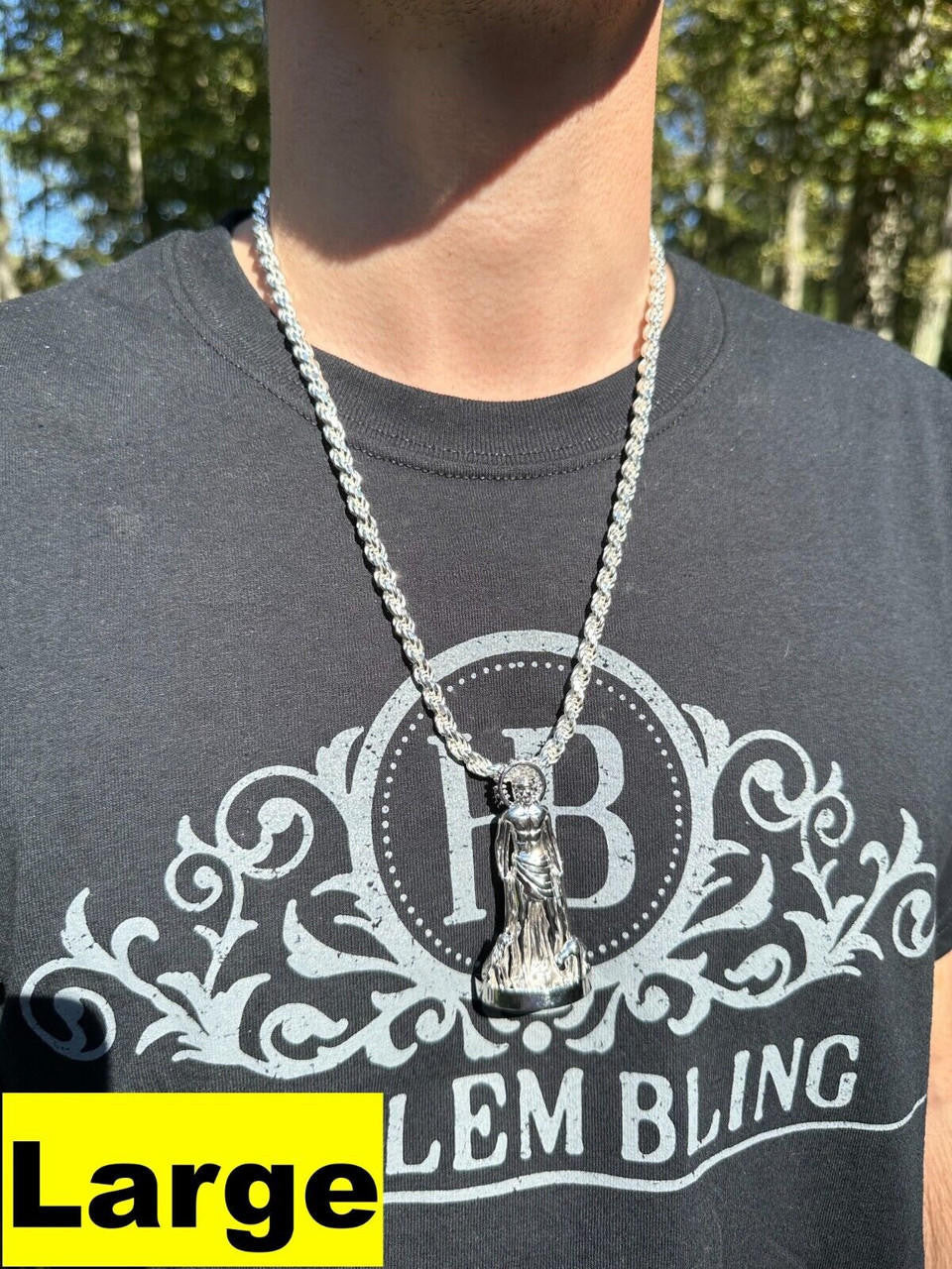 3D Real Solid 925 Silver Saint St Lazarus Necklace Pendant Plain San Lazaro