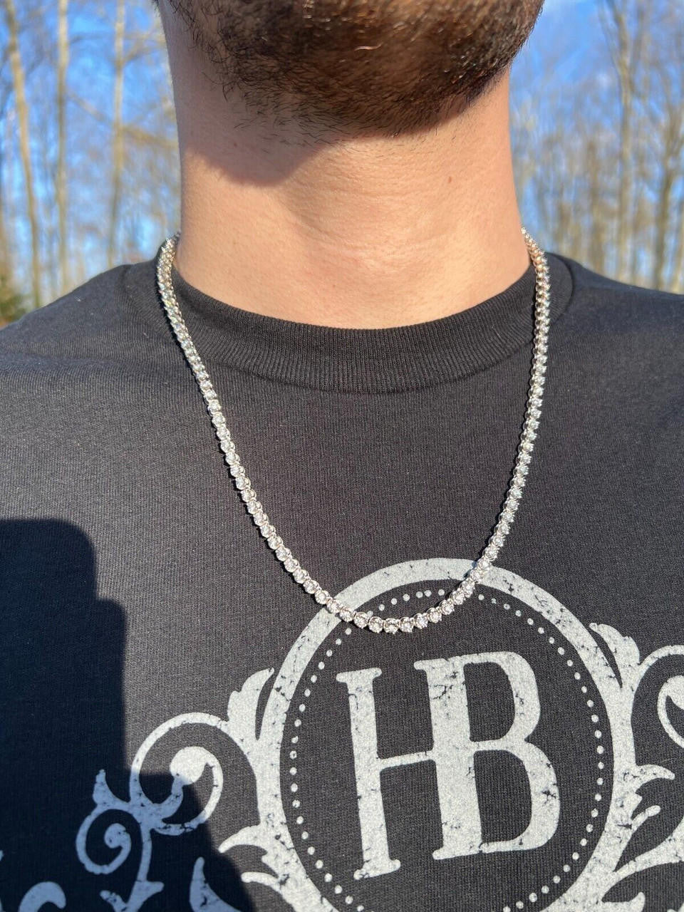 3mm MOISSANITE Illusion Set Tennis Chain Necklace 925 Silver Pass Diamond Tester