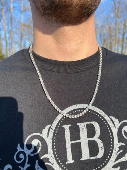 3mm MOISSANITE Illusion Set Tennis Chain Necklace 925 Silver Pass Diamond Tester