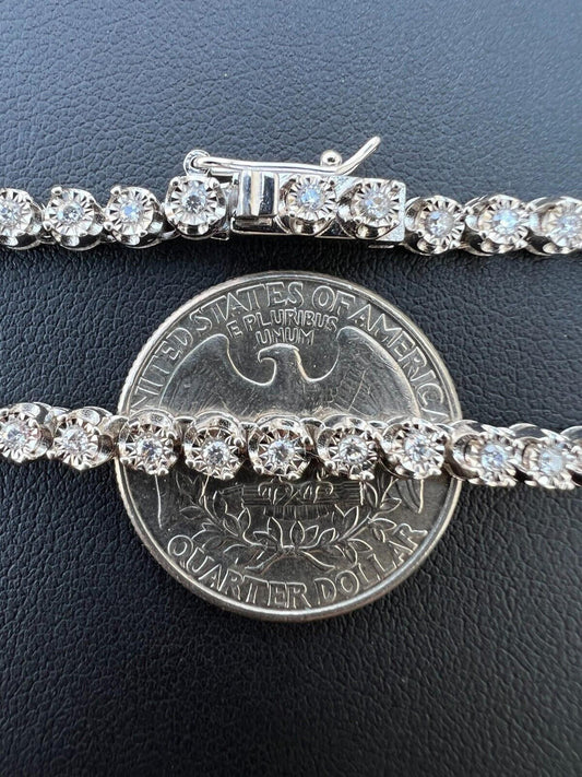 3mm Natural VS D Diamond Illusion Set Tennis Chain Necklace In 925 Silver 2-3ct