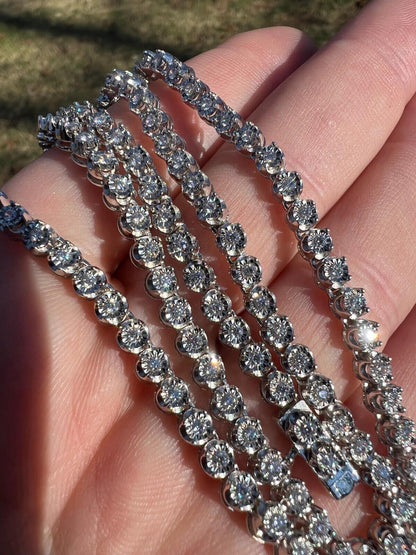 3mm Natural VS D Diamond Illusion Set Tennis Chain Necklace In 925 Silver 2-3ct