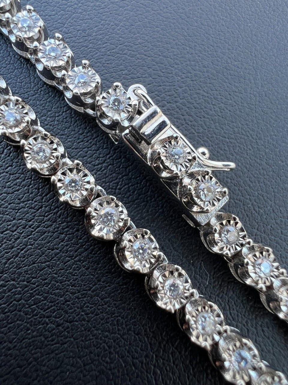 3mm Natural VS D Diamond Illusion Set Tennis Chain Necklace In 925 Silver 2-3ct