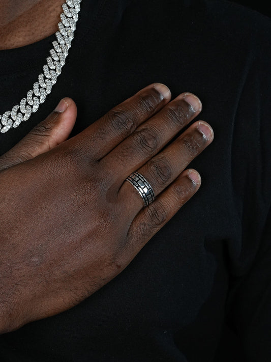 Brick Eternity Band Ring - 925 Silver Oxidized - Plain