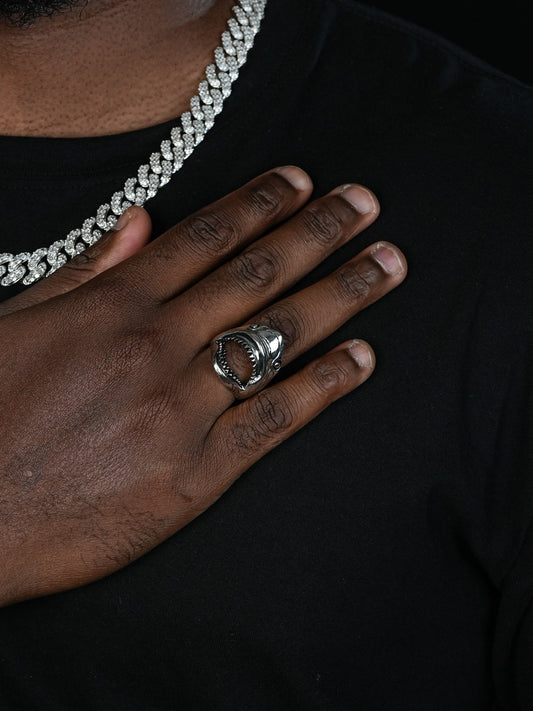 Shark Bottle Opener Ring - 925 Silver Oxidized - Plain