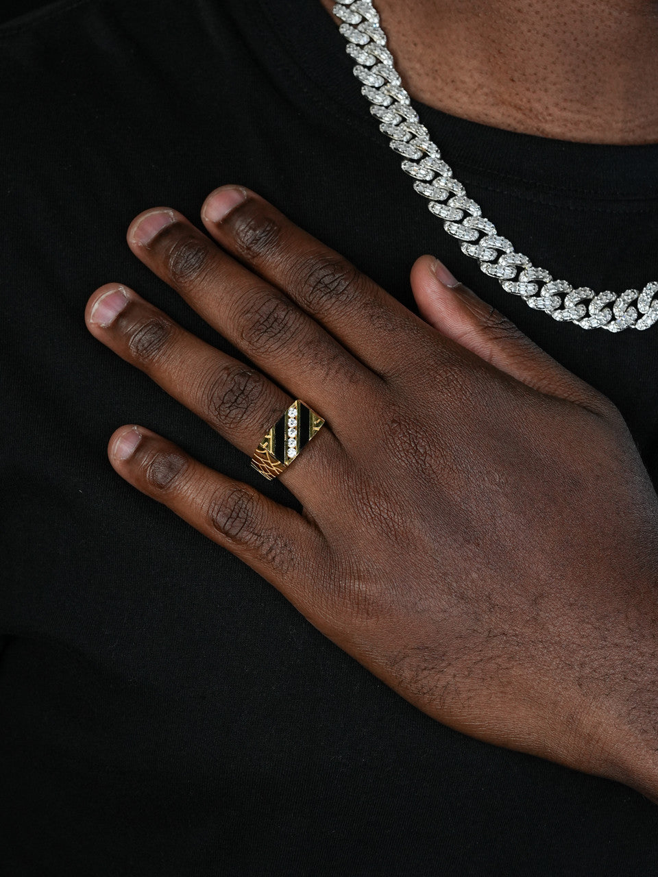 Two Brothers Nugget Ring - 14k Gold Vermeil 925 Silver - Black Onyx & CZ Stones