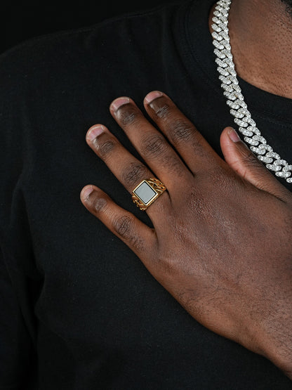 Twisted Path Solitaire Ring - 14k Gold Vermeil 925 Silver - Genuine Black Onyx Stone