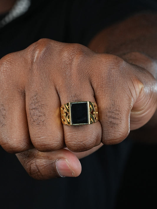 Twisted Path Solitaire Ring - 14k Gold Vermeil 925 Silver - Genuine Black Onyx Stone