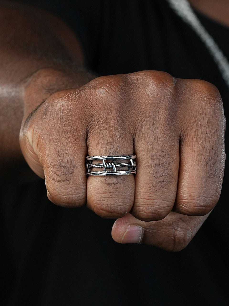 Barbed Wire Eternity Band Ring - 925 Silver Oxidized - Plain