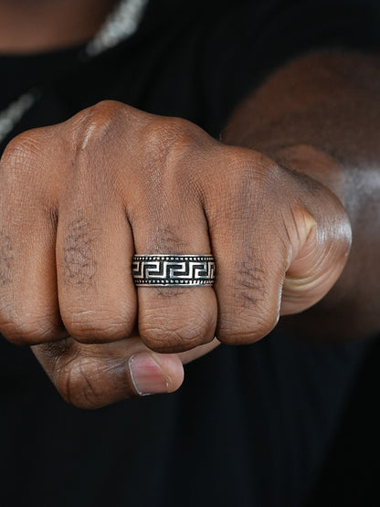 Greek Key Eternity Band Ring - 925 Silver Oxidized - Plain