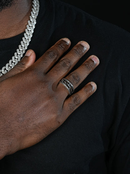 Barbed Wire Eternity Band Ring - 925 Silver Oxidized - Plain