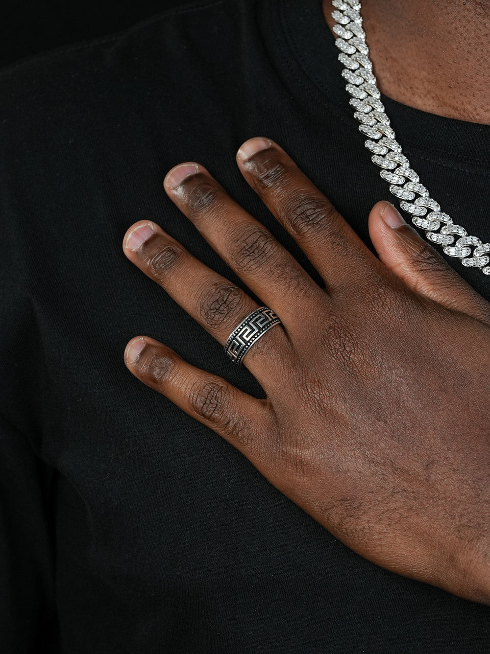 Greek Key Eternity Band Ring - 925 Silver Oxidized - Plain