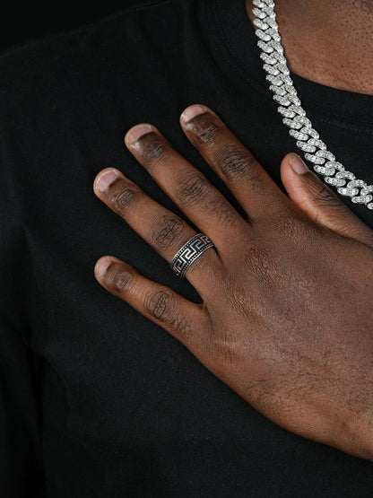 Greek Key Eternity Band Ring - 925 Silver Oxidized - Plain