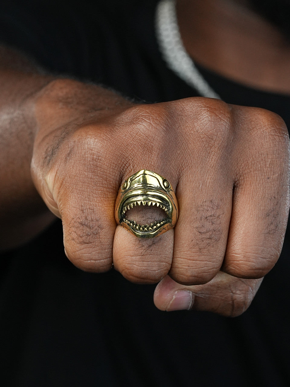Shark Bottle Opener Ring - 14k Gold Vermeil 925 Silver Oxidized - Plain