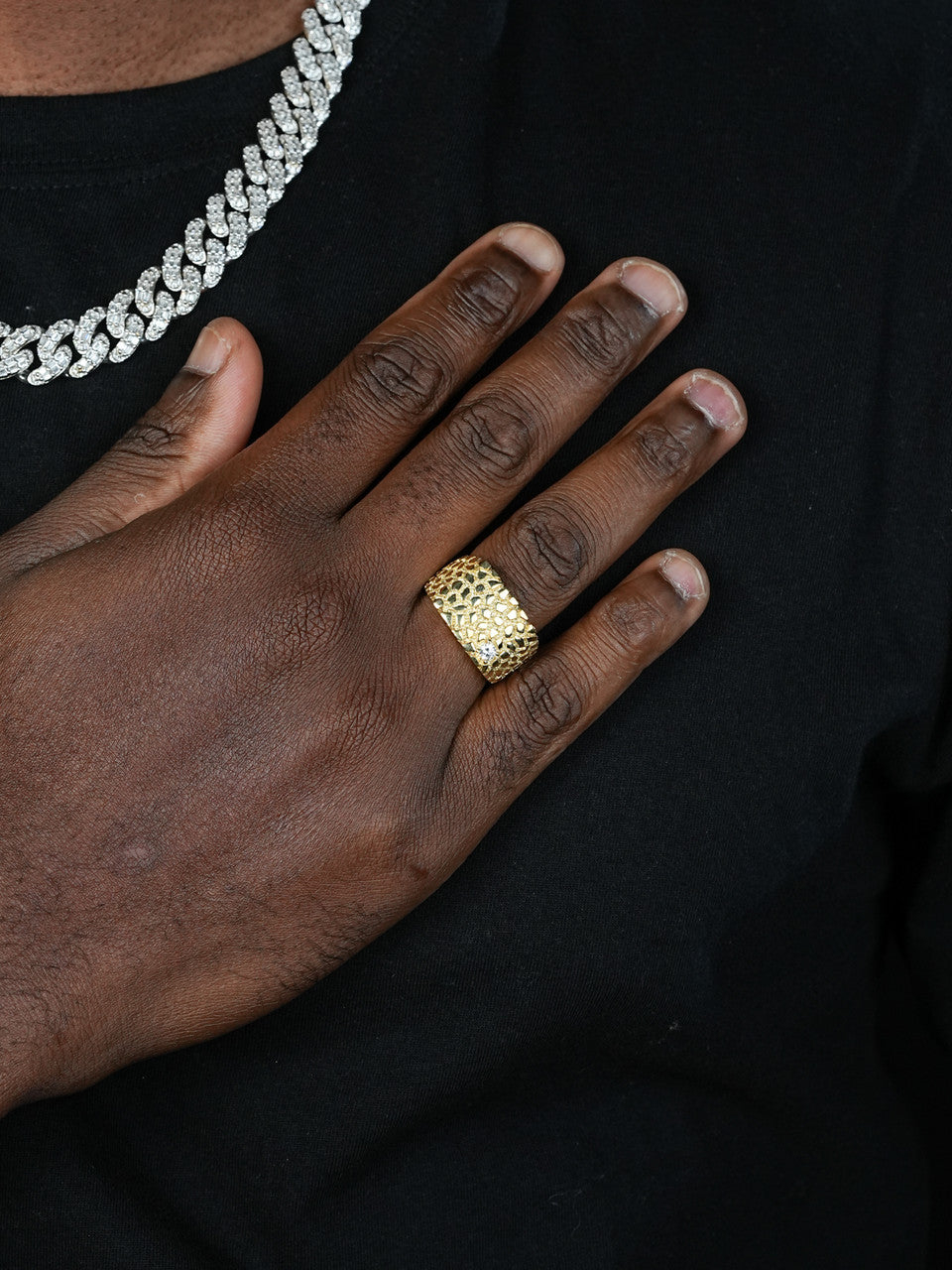 Lone Star Silver Nugget Ring - 14k Gold Vermeil 925 Silver - CZ Stone