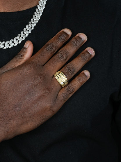 Lone Star Silver Nugget Ring - 14k Gold Vermeil 925 Silver - CZ Stone