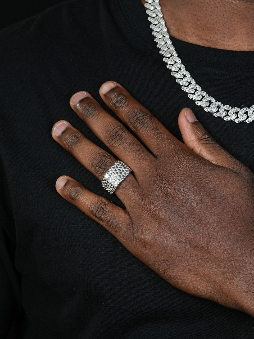 Lone Star Gold Nugget Ring - 925 Silver - CZ Stone