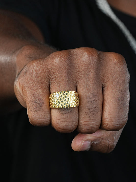 Lone Star Silver Nugget Ring - 14k Gold Vermeil 925 Silver - CZ Stone
