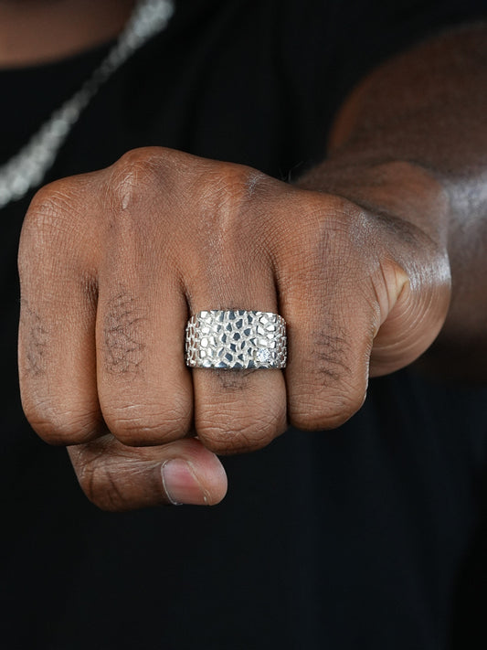 Lone Star Gold Nugget Ring - 925 Silver - CZ Stone