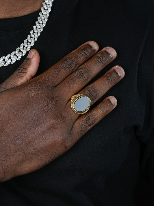 Large Oval Brick Road Ring -14k Gold Vermeil 925 Silver - Genuine Black Onyx Stone