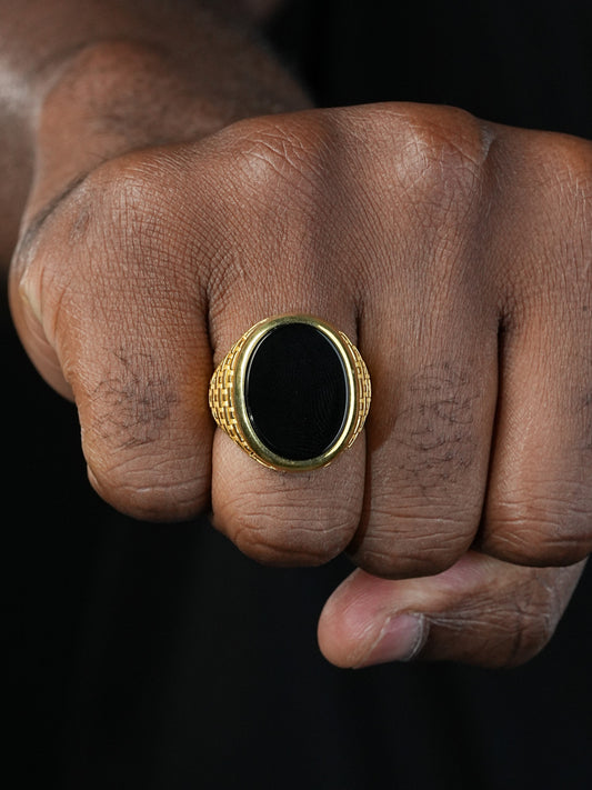 Large Oval Brick Road Ring -14k Gold Vermeil 925 Silver - Genuine Black Onyx Stone