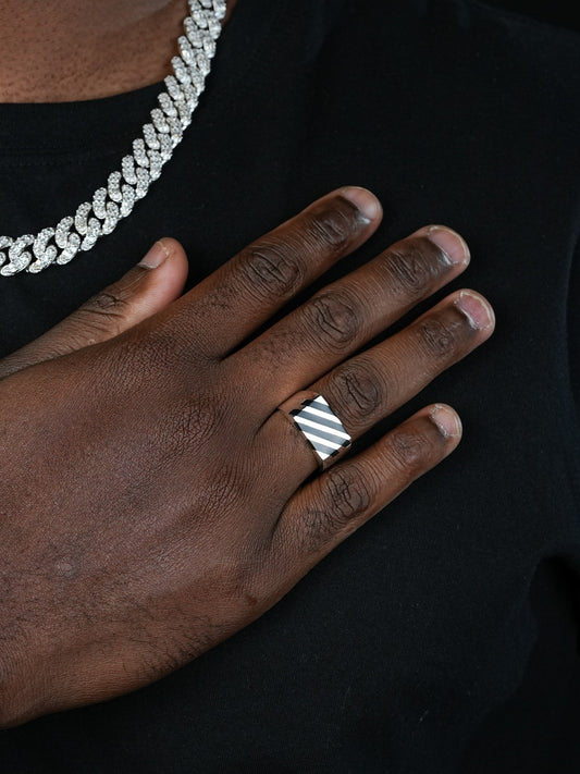 Black & White Ring - 925 Silver - Plain