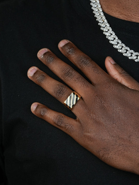 Black & Yellow Ring - 14k Gold Vermeil 925 Silver - Plain