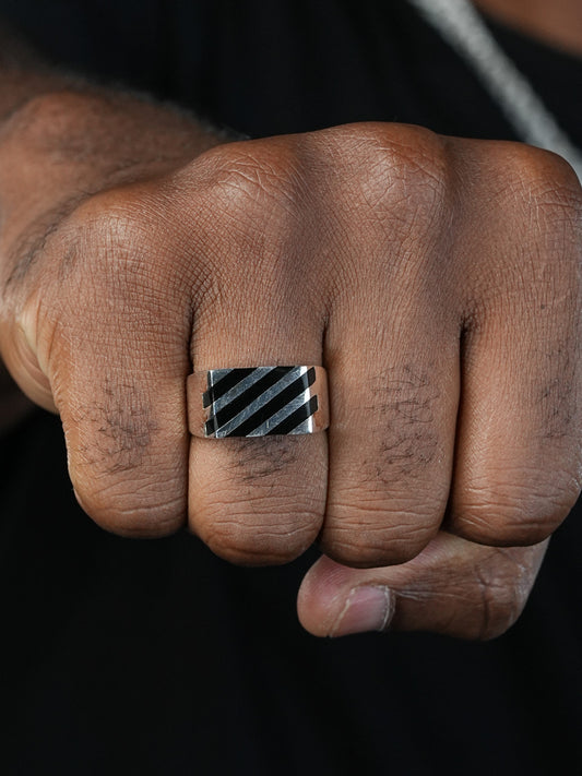 Black & White Ring - 925 Silver - Plain