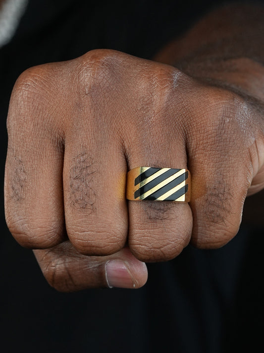 Black & Yellow Ring - 14k Gold Vermeil 925 Silver - Plain