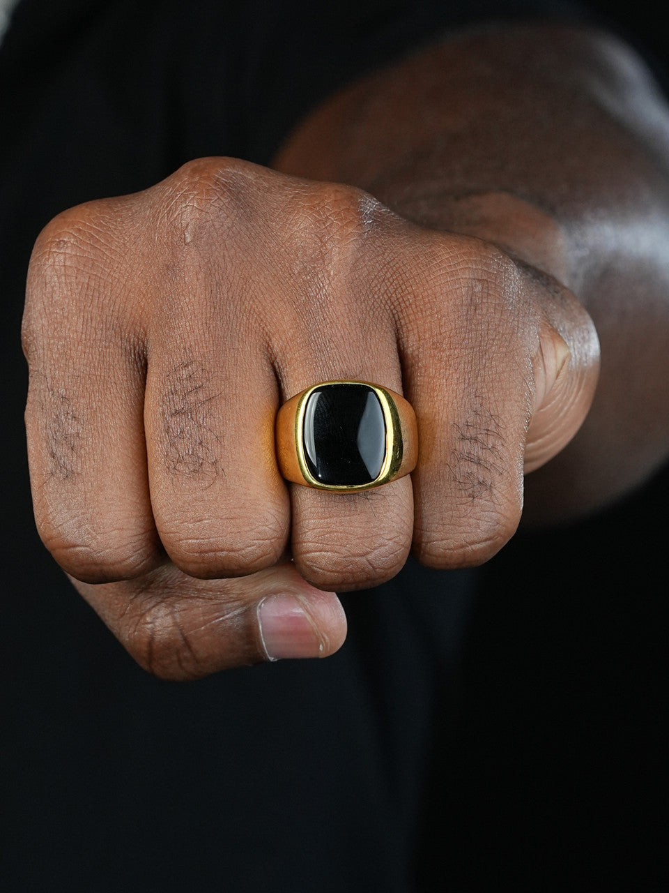 Lost City Of Atlantis Ring - 14k Gold Vermeil 925 Silver - Genuine Black Onyx Stone
