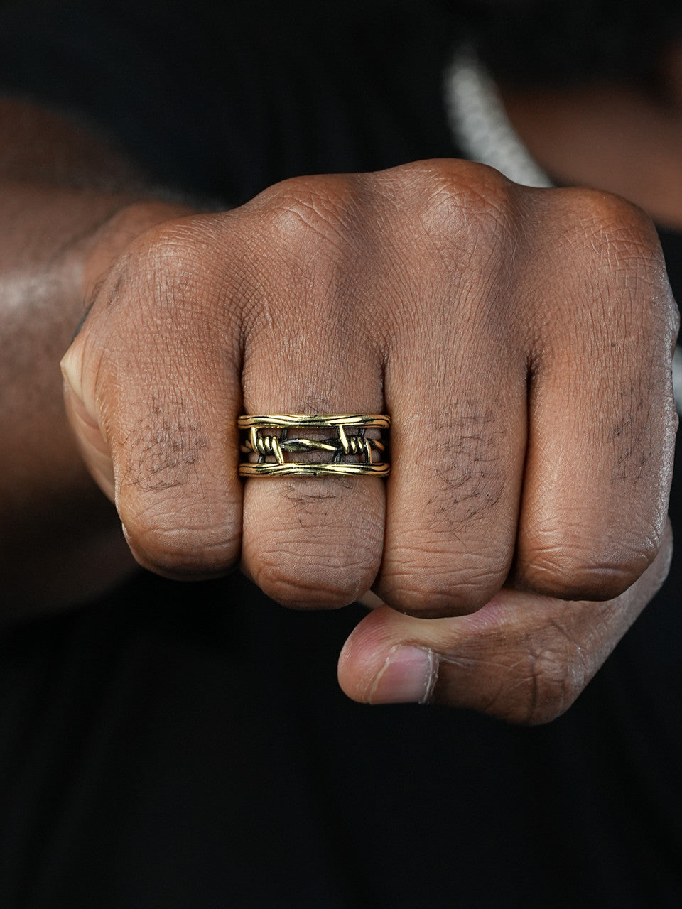 Barbed Wire Band Ring - 14k Gold Vermeil 925 Silver Oxidized - Plain