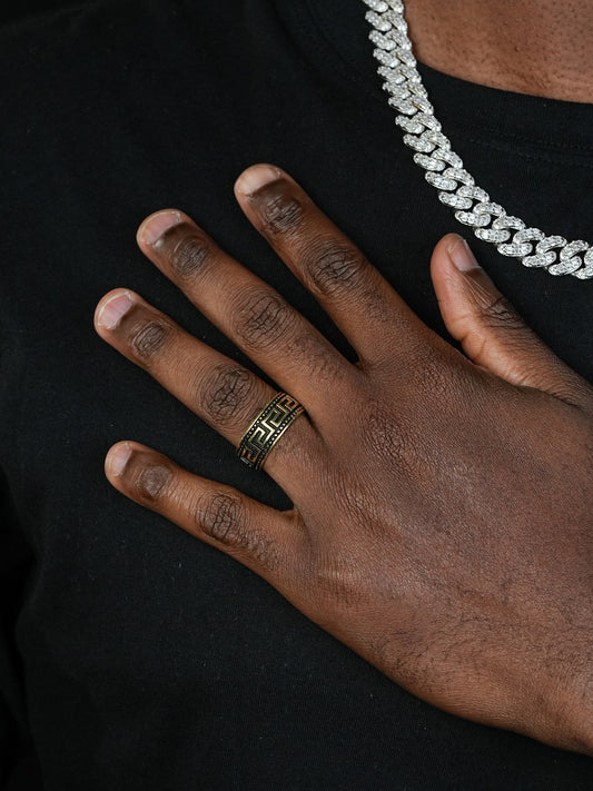 Greek Key Eternity Band Ring - 14k Gold Vermeil 925 Silver Oxidized - Plain