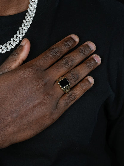 Classic Brick Road Ring - 14k Gold Vermeil 925 Silver - Genuine Black Onyx Stone